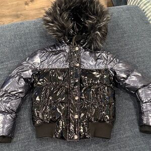 Appaman Metallic Black Puffer Jacket with Faux Fur Hood